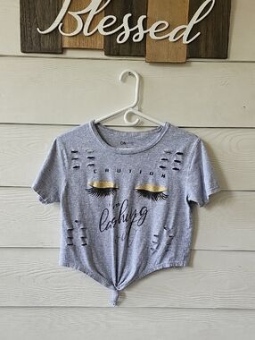 On Fire Girls' Gray Gold Accent Knot-Front Tee